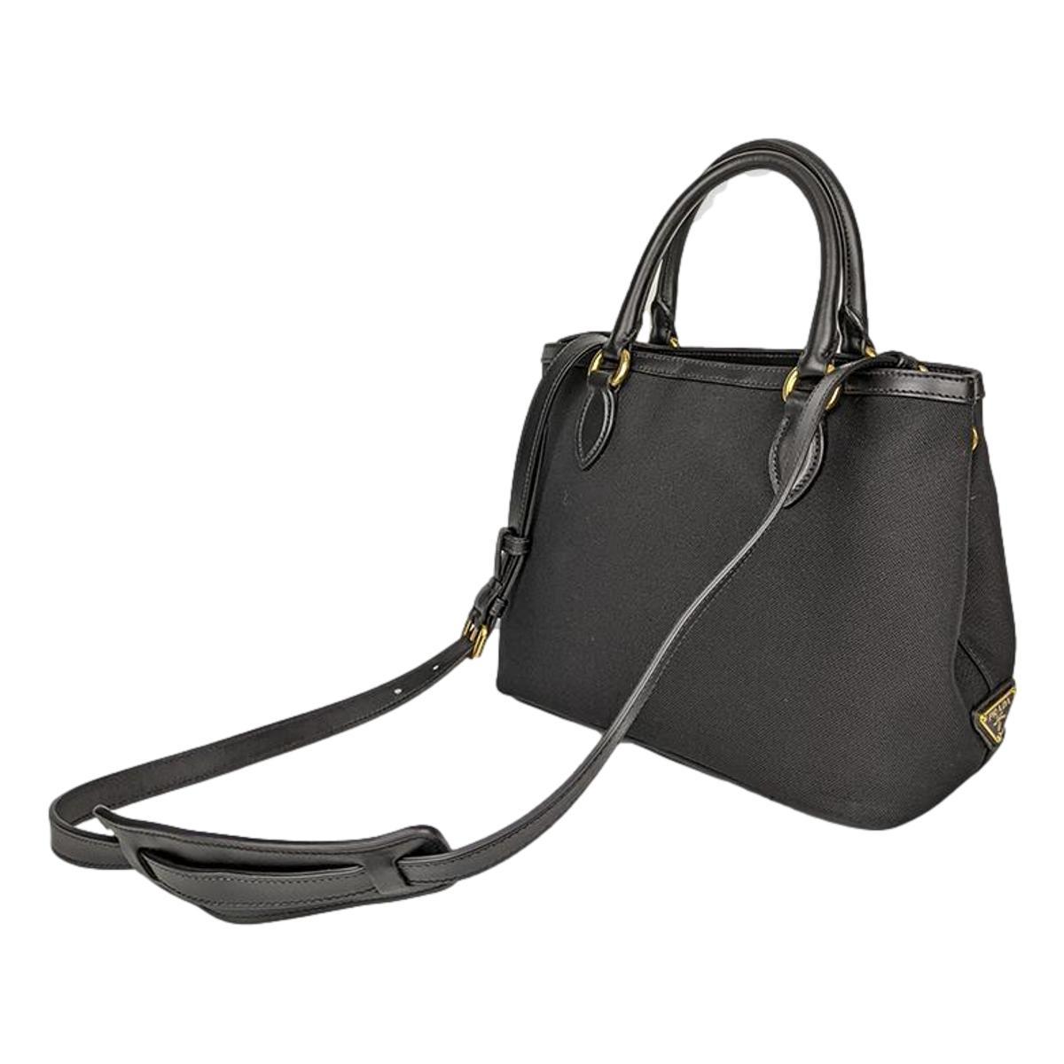 Prada Logo Jacquard Black Soft Calf Leather Trim Cross Body Bag