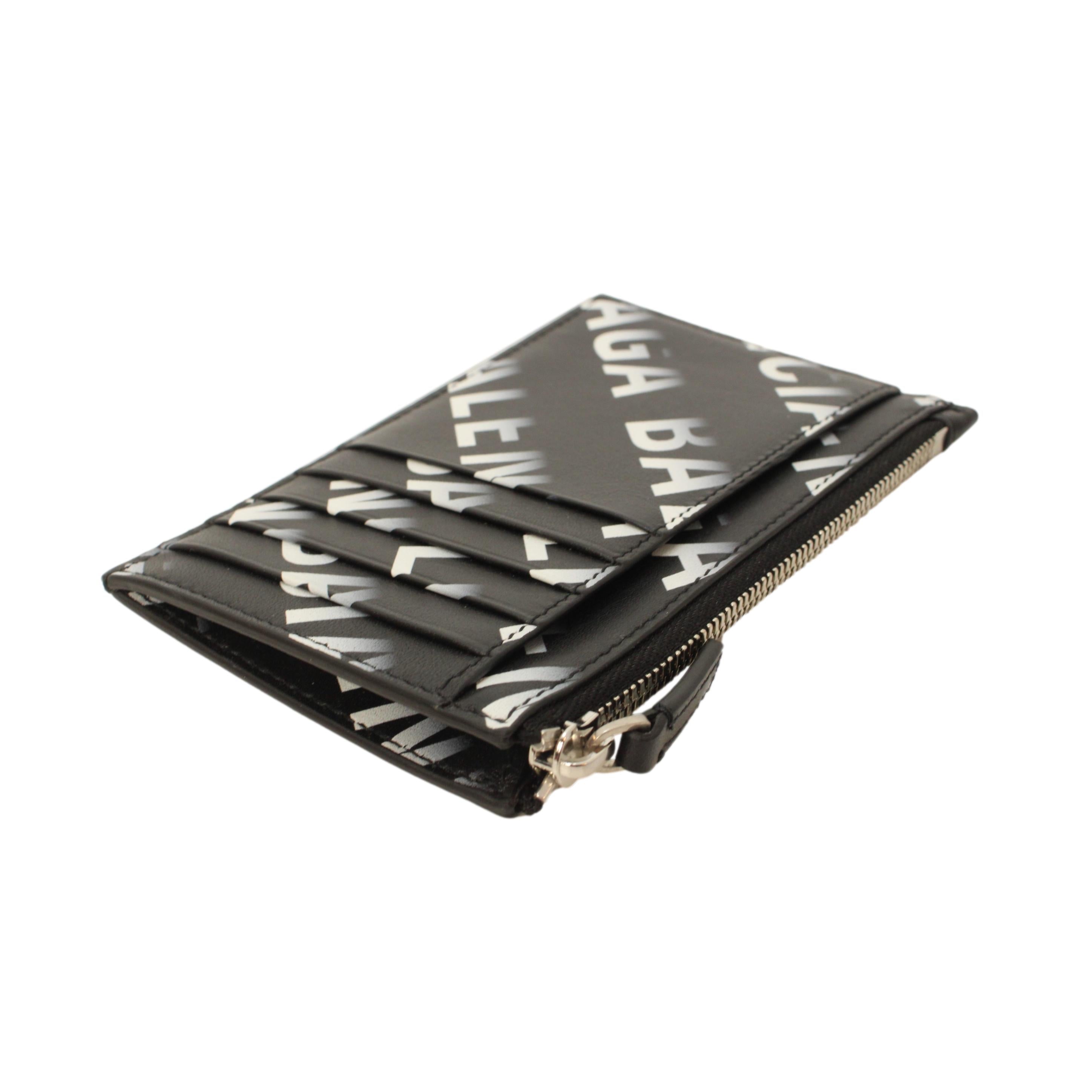 Balenciaga Черный кожаный кошелек с градиентом и логотипом на молнии 640535
