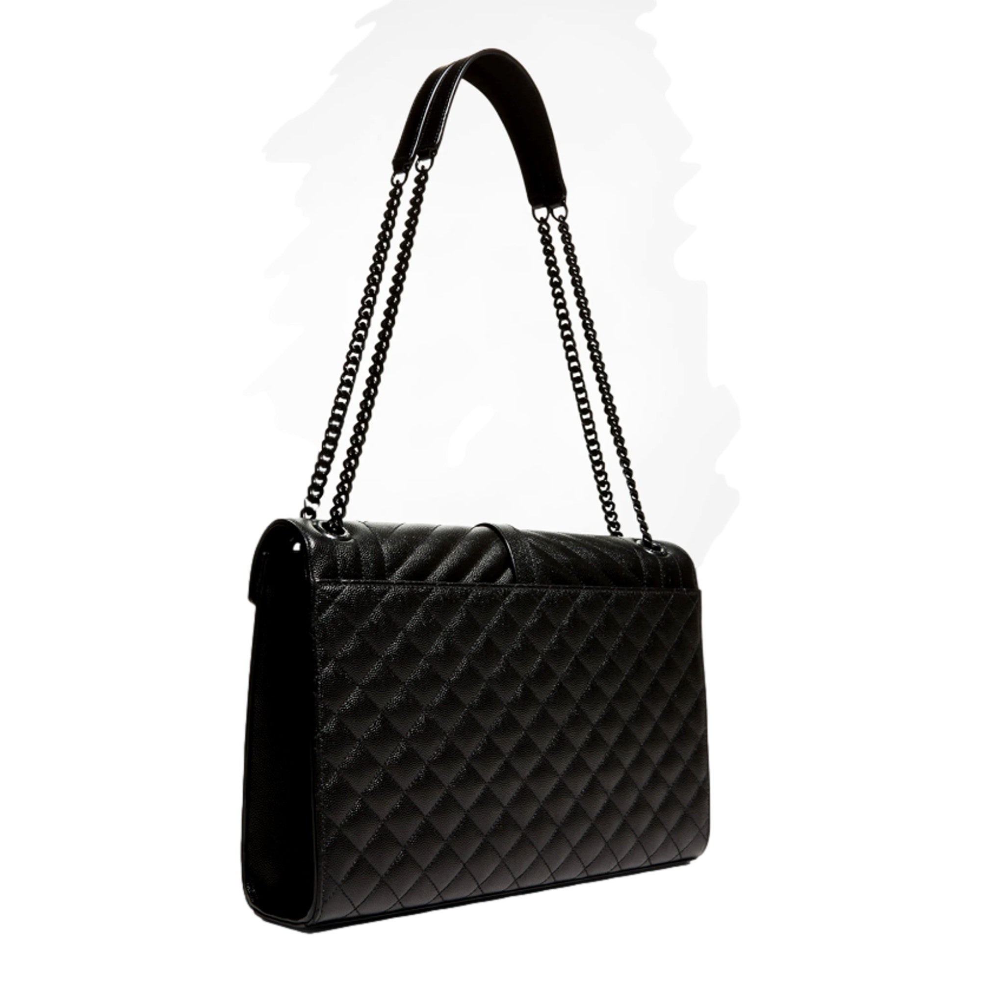 Saint Laurent Envelope Large Shoulder Bag Grain de Poudre Black Leather