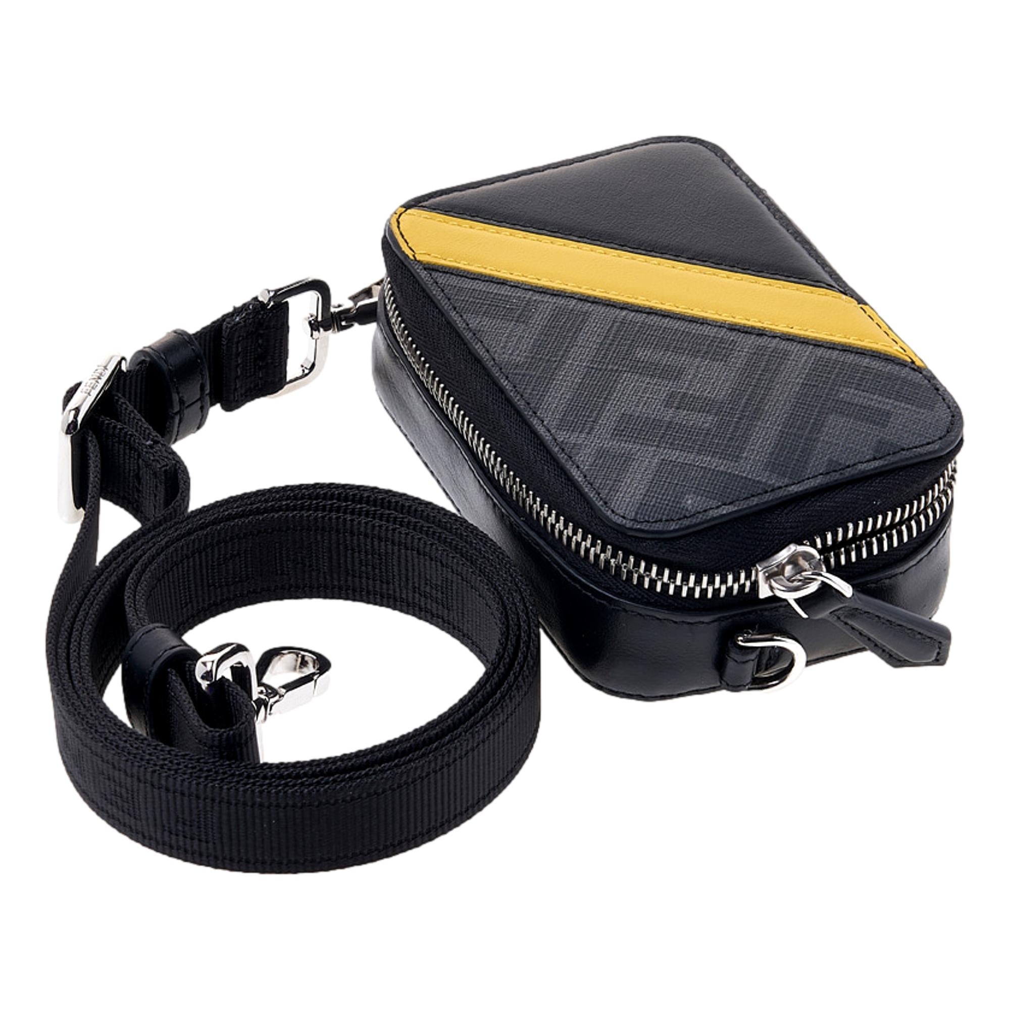 Fendi FF Diagonal Stripe Black Mini Camera Crossbody Bag