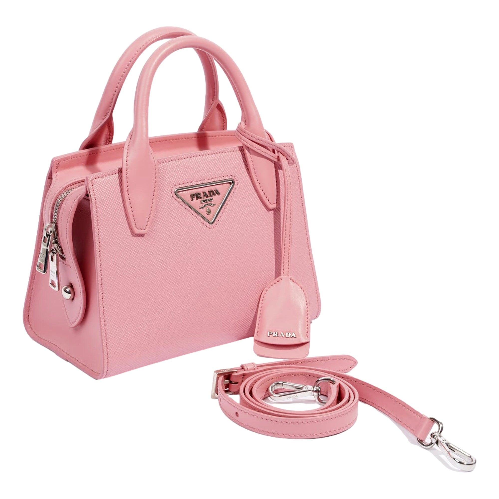 Prada Kristen Saffiano Top Handle Mini Tote Crossbody Bag Petalo Pink