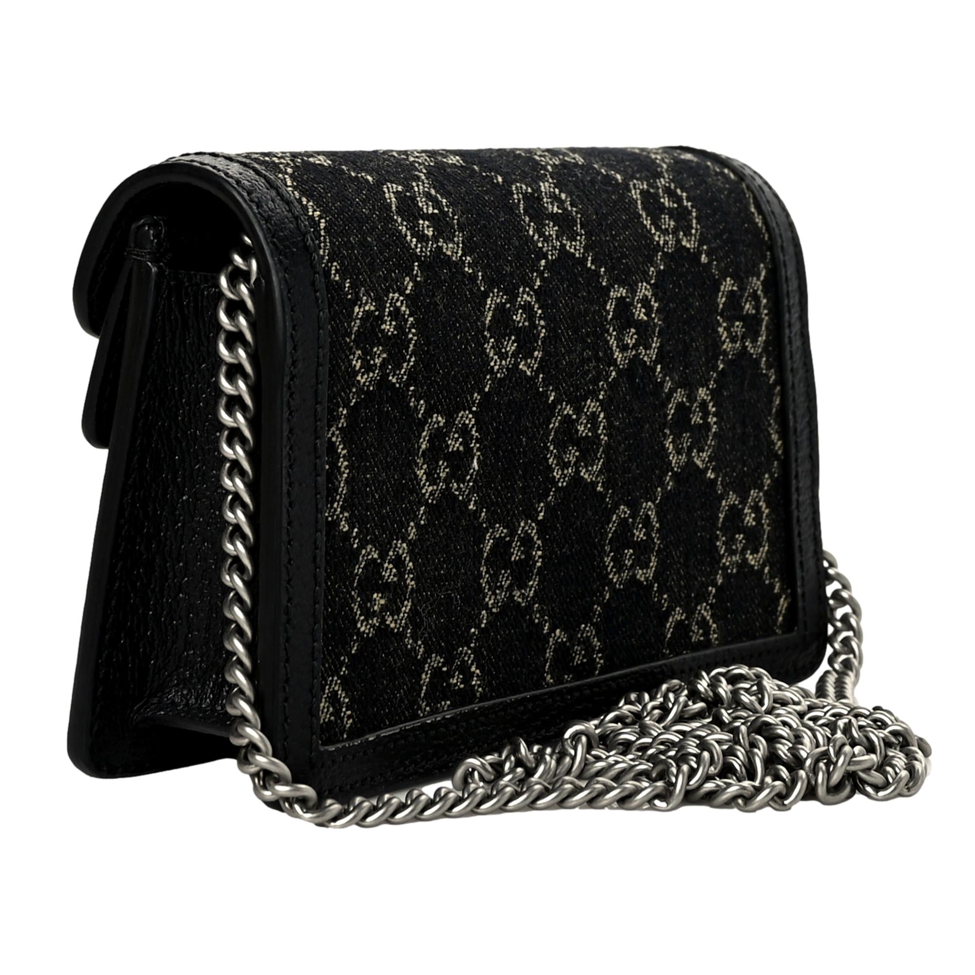 Gucci Dionysus Black GG Denim Super Mini Crossbody Clutch Bag