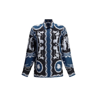 Versace Blue Silk Pattern Shirt