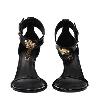 Versace Black Leather Stiletto Heel Sandals