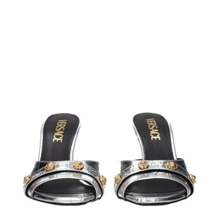 Versace Gray Leather Stiletto Heel Sandals