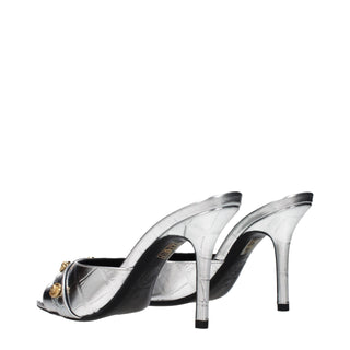 Versace Gray Leather Stiletto Heel Sandals