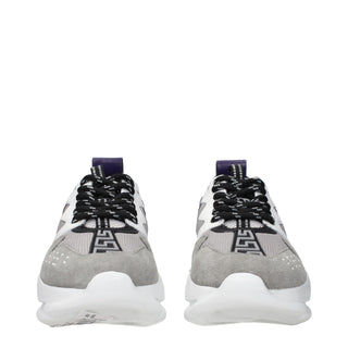 Versace Gray Leather Athletic Sneakers