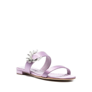 Manolo Blahnik Purple Silk Flat Sandals