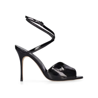 Manolo Blahnik Black Calfskin Stiletto Heel Sandals