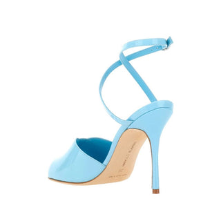 Manolo Blahnik Blue Calfskin Stiletto Heel Sandals