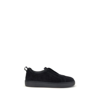 Santoni Black Calf Leather Bos Taurus Low Top Sneakers