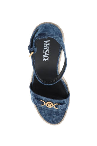 Versace Denim Barocco Wedge Sandals