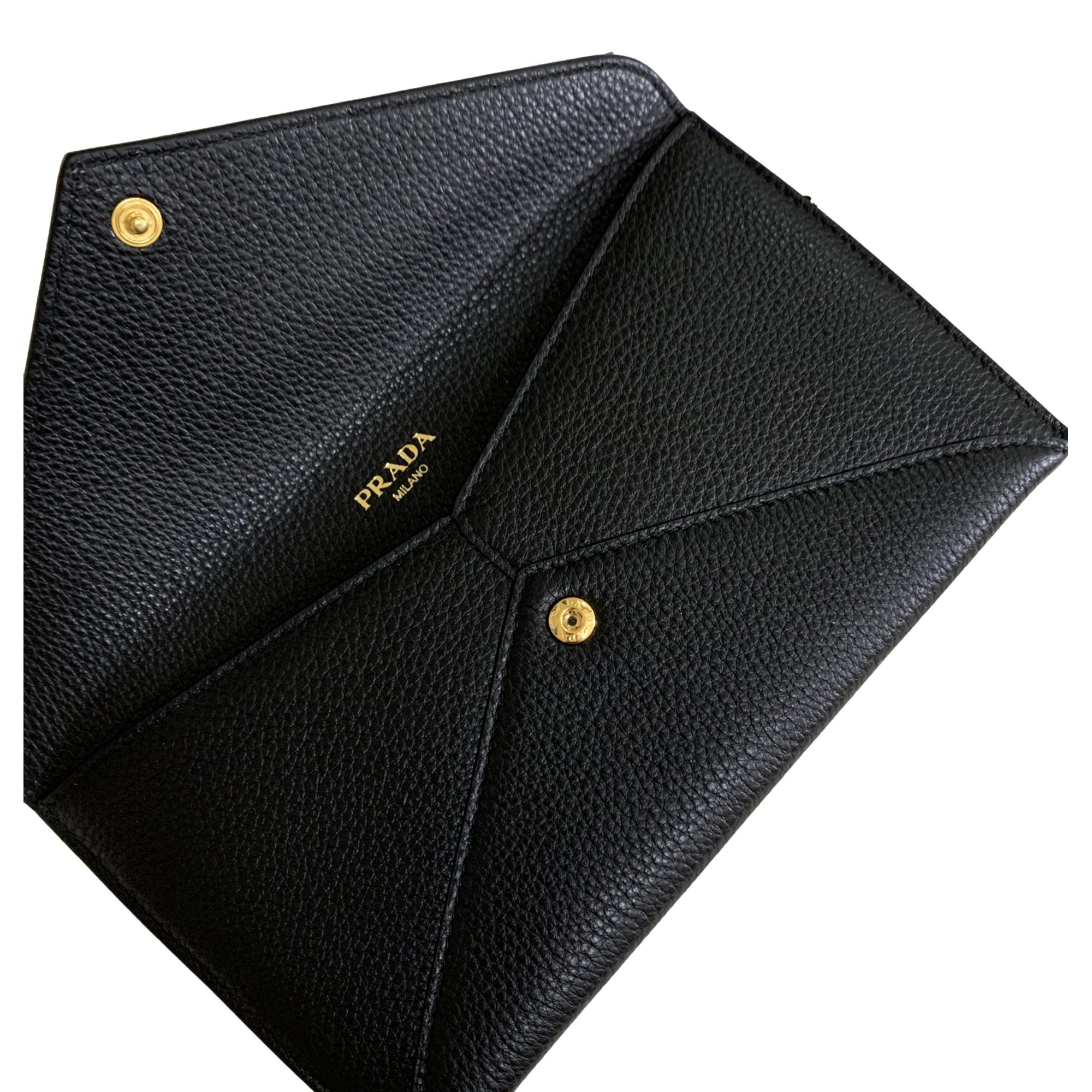 Prada Black Vitello Grain Leather Long Envelope Wallet