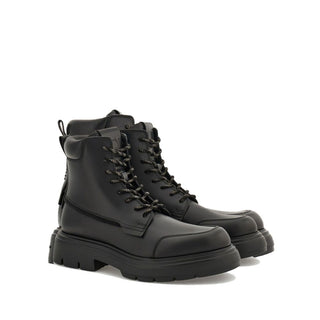 Salvatore Ferragamo Black Calfskin Lace-Up Boots