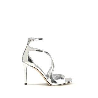 Jimmy Choo Silver Calf Leather Bos Taurus Stiletto Heel Sandals