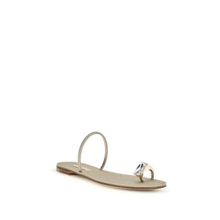 Casadei Gold Calf Leather Bos Taurus Flat Sandals - VAZLUXE.COM