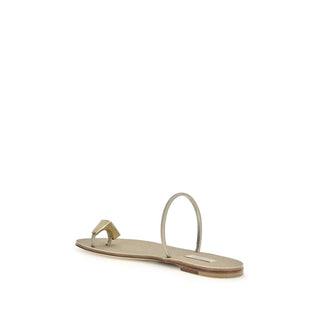 Casadei Gold Calf Leather Bos Taurus Flat Sandals - VAZLUXE.COM