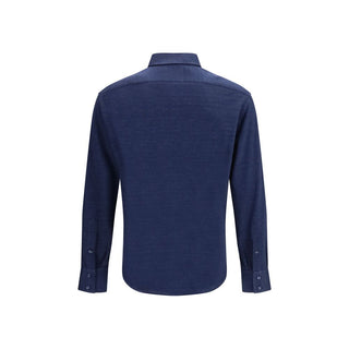 Brunello Cucinelli Blue Linen Dress Shirt