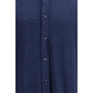 Brunello Cucinelli Blue Linen Dress Shirt