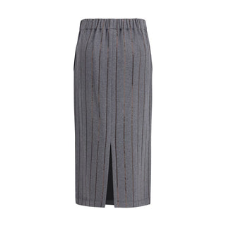 Brunello Cucinelli Gray Cotton Midi Skirt