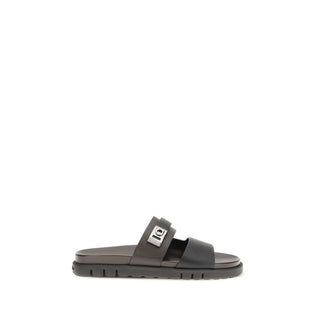 Ferragamo Black Calf Leather Bos Taurus Flat Sandals - VAZLUXE.COM