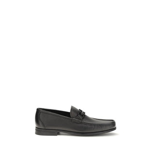 Ferragamo Black Calf Leather Bos Taurus Slip-On Loafers - VAZLUXE.COM