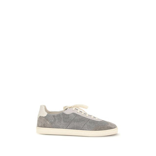 Brunello Cucinelli Gray Calf Leather Bos Taurus Low Top Sneakers