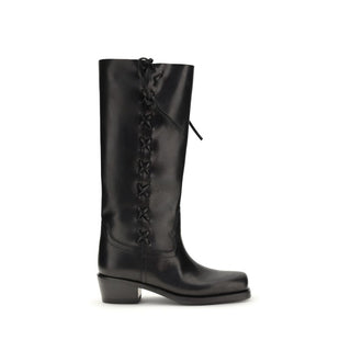 Paris Texas Black Calf Leather Bos Taurus Lace-Up Boots - VAZLUXE.COM