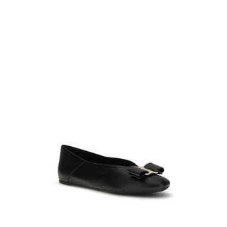 Ferragamo Black Calf Leather Bos Taurus Ballet Flats