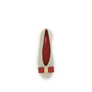 Ferragamo White Calf Leather Bos Taurus Ballet Flats