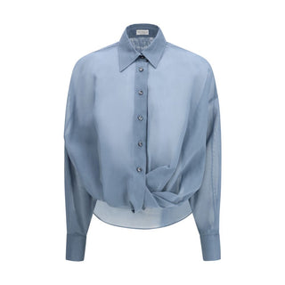 Brunello Cucinelli Blue Cotton Pattern Shirt