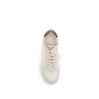 Brunello Cucinelli Beige Calf Leather Bos Taurus Sneakers - VAZLUXE.COM