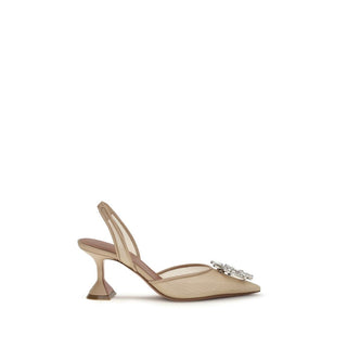Amina Muaddi Beige Polyester High Heel Pumps - VAZLUXE.COM