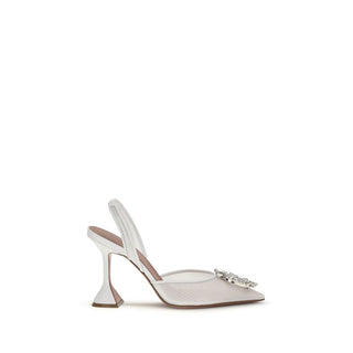 Amina Muaddi White Calf Leather Bos Taurus High Heel Pumps - VAZLUXE.COM