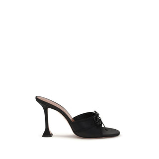 Amina Muaddi Black Calf Leather Bos Taurus Slippers - VAZLUXE.COM
