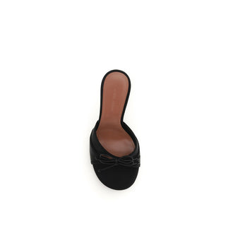 Amina Muaddi Black Calf Leather Bos Taurus Slippers - VAZLUXE.COM