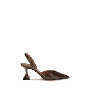 Amina Muaddi Brown Calf Leather Bos Taurus High Heel Pumps - VAZLUXE.COM