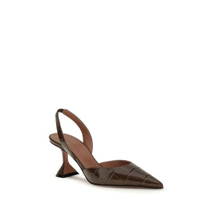 Amina Muaddi Brown Calf Leather Bos Taurus High Heel Pumps - VAZLUXE.COM