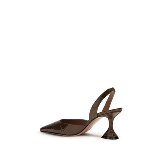 Amina Muaddi Brown Calf Leather Bos Taurus High Heel Pumps - VAZLUXE.COM
