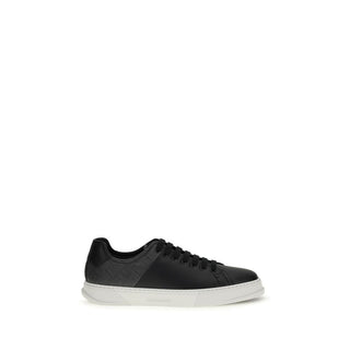 Ferragamo Black Calf Leather Bos Taurus Low Top Sneakers - VAZLUXE.COM