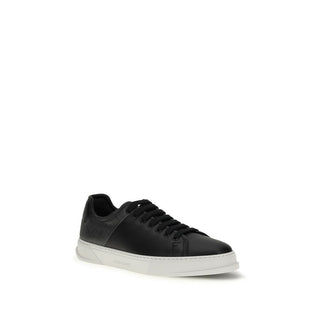Ferragamo Black Calf Leather Bos Taurus Low Top Sneakers - VAZLUXE.COM