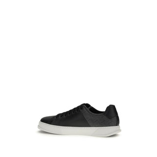 Ferragamo Black Calf Leather Bos Taurus Low Top Sneakers - VAZLUXE.COM