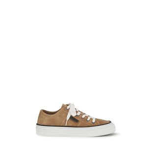 Brunello Cucinelli Beige Calf Leather Bos Taurus Low Top Sneakers - VAZLUXE.COM