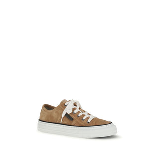 Brunello Cucinelli Beige Calf Leather Bos Taurus Low Top Sneakers - VAZLUXE.COM