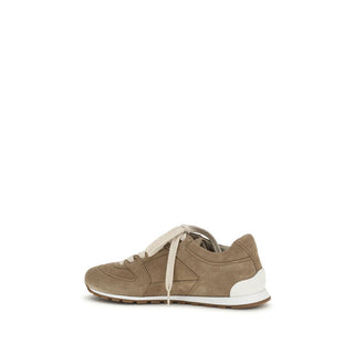 Brunello Cucinelli Beige Calf Leather Bos Taurus Low Top Sneakers - VAZLUXE.COM