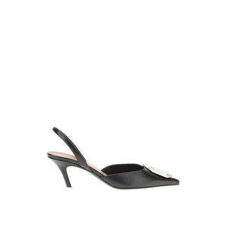 Amina Muaddi Black Calfskin Pumps - VAZLUXE.COM