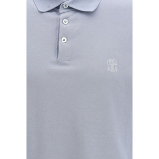 Brunello Cucinelli Blue Cotton Polo Shirt - VAZLUXE.COM