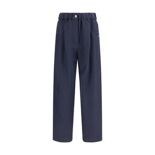 Brunello Cucinelli Blue Viscose Casual Pants - VAZLUXE.COM