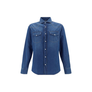 Brunello Cucinelli Blue Denim Shirt - VAZLUXE.COM