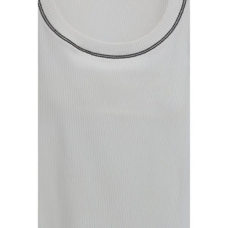 Brunello Cucinelli White Cotton Sleeveles T-Shirt